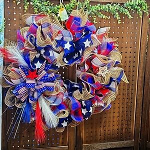 Patriotic Wreath,                  red- white-blue